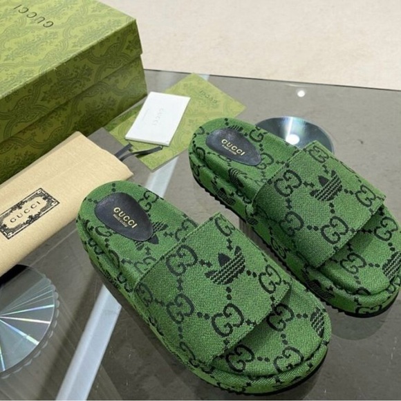 Gucci Shoes - Guccixadidas dark Green platform Sandals